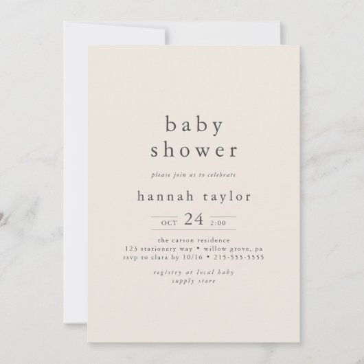 HANNAH Modern Cream Eenvoudig Baby shower Kaart (Voorkant)