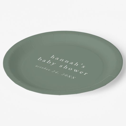 HANNAH Sage Groene Boho Modern Eenvoudig Baby show Papieren Bordje (Gekanteld)