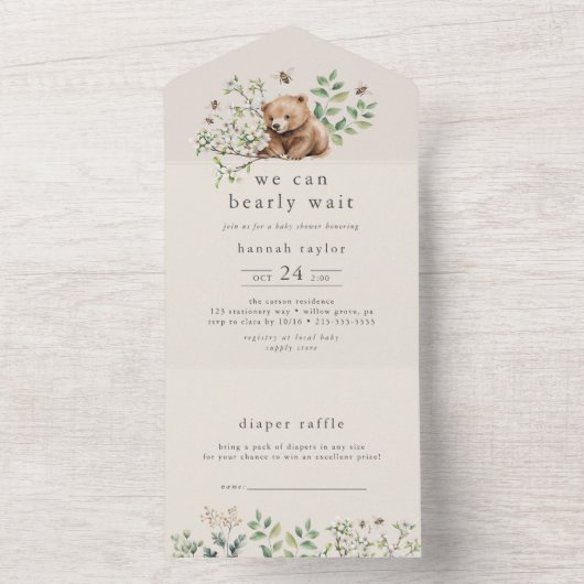 HANNAH  Woodland Luier Raffle Baby shower All In One Uitnodiging (Binnen)