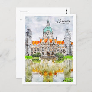 Hannover Duitsland Travel Place Waterverf Briefkaart