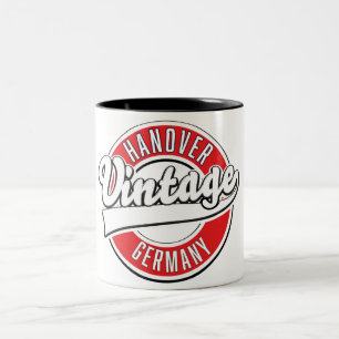 Hannover Duitsland vintage stijl logo. Tweekleurige Koffiemok