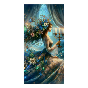 Hannukah Mooie vrouw met Menorah Perfect Poster