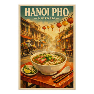 Hanoi Pho, Vietnam, in een klassieke retro stijl Perfect Poster