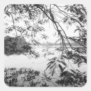 Hanoi Vietnam, Hoan Kiem Lake uitzicht Vierkante Sticker