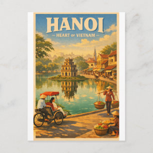 Hanoi, Vietnam, in klassieke retro-reisstijl Briefkaart