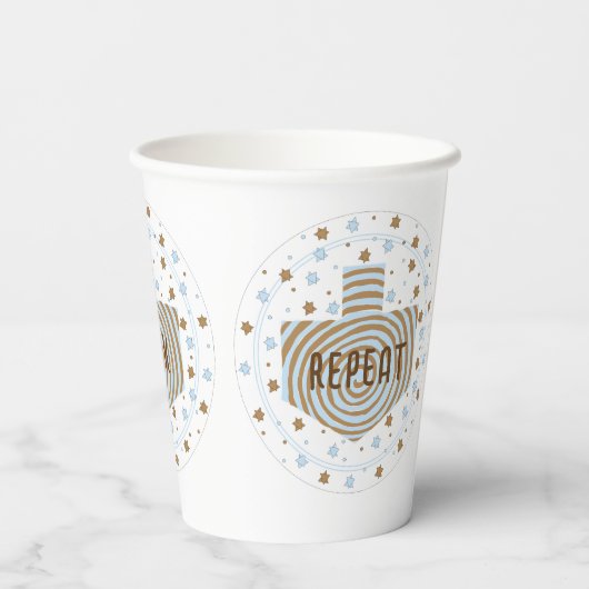 Hanoukka Brown Blue Swirl 8 oz. Gobelets en papier (Verso)