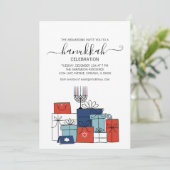 Hanoukka Cadeaux et Menorah Fête Invitation (Debout devant)