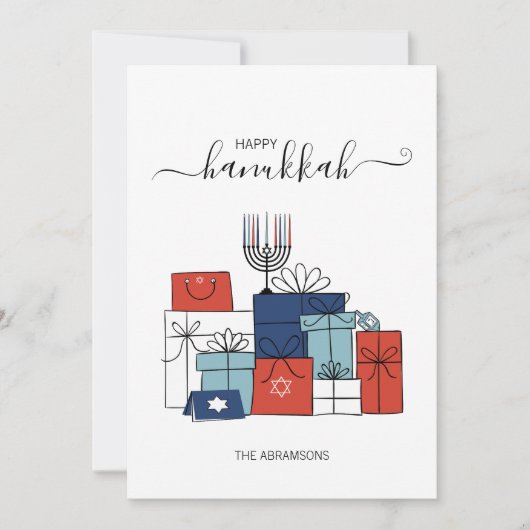Hanoukka Cadeaux & Menorah Carte de vacances (Devant)