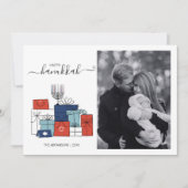 Hanoukka Cadeaux & Menorah Carte photo de vacances (Devant)