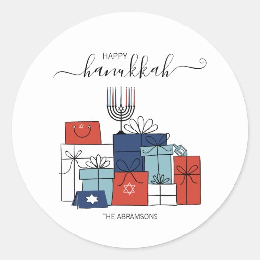 Hanoukka Cadeaux & Menorah Sticker de vacances (Devant)