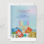 Hanoukka et carte de vacances de Noël<br><div class="desc">Célébration de Hanoukka et de Noël à votre maison ? Voici une carte de vacances faite juste pour vous. Elle comporte des présents et un menorah avec une base neigeuse et un arrière - plan d'éblouissement. Menorah par Vecteezy. Il est facile customiser la carte avec vos mots, options de police,...</div>