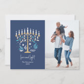Hanoukka Love & Light Floral Menorah Carte photo (Devant)