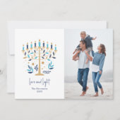 Hanoukka Love & Light Floral Menorah Carte photo (Devant)