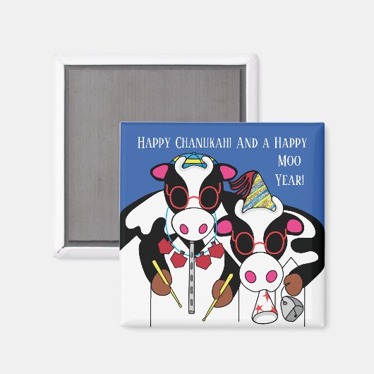 Hanoukka Magnet Carré Bonne Année Moo! (Recto/Verso)