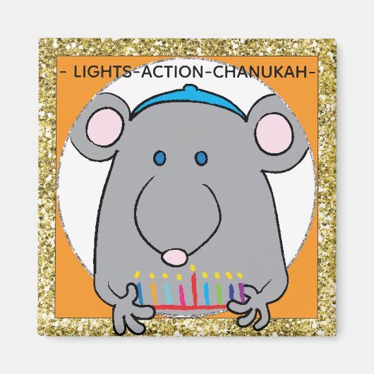 Hanoukka Magnet Carré Mouse Menorah (Devant)
