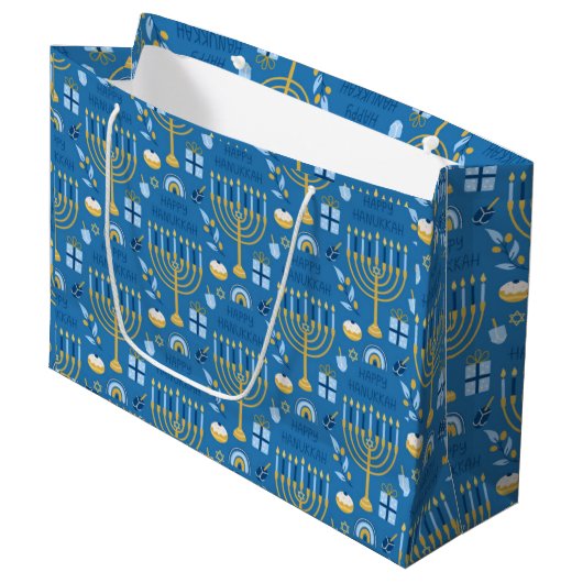 Hanoukka Menorah Blue Star Juif grand sac cadeau (Devant Angle)