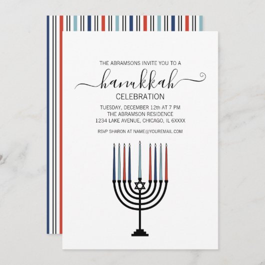 Hanoukka Menorah Fête Invitation (Devant / Derrière)