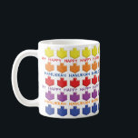 Hanoukka Mug "Dreidels 3D"<br><div class="desc">Tasse Hanoukka colorée et amusante. "3 D Dreidels" Chanukah Mug. Personnalisez la tasse en supprimant du texte et en le remplaçant par votre propre message. Choisissez votre style de police, votre couleur et votre taille préférés. Créez un cadeau simple en ajoutant quelques bonbons à la tasse, enveloppez-le dans du cellophane...</div>