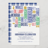 Hanoukka Words Holiday Party Invitation Card (Devant / Derrière)