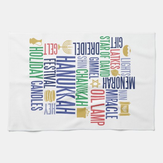 Hanoukka Words Serviette de cuisine de vacances (Horizontal)