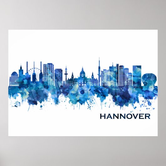 Hanover Germany Skyline Blue Poster (Voorkant)
