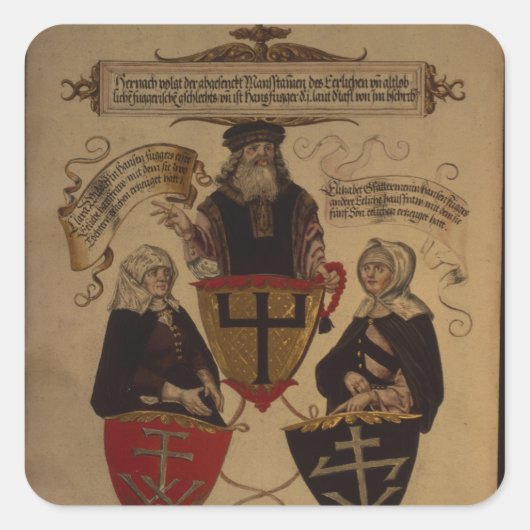 Hans Fugger twee vrouwen Clara Widolf en Elisabeth Vierkante Sticker (Voorkant)