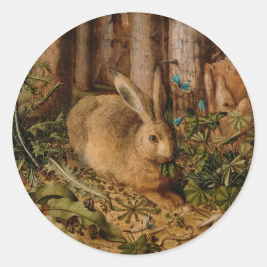 Hans Hoffmann A hare in het bos Ronde Sticker (Voorkant)