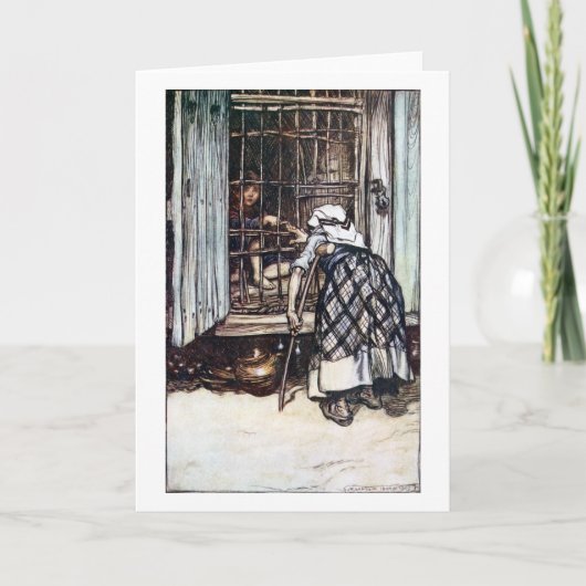 Hansel door de Heks wordt gekooid die Kaart (Voorkant)