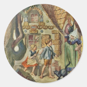 Hansel en Gretel bij de Witch Cottage Ronde Sticker