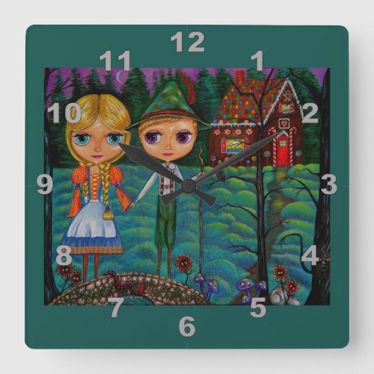 Hansel en Gretel Dolls Cute Gingerbrood House Vierkante Klok (Voorkant)