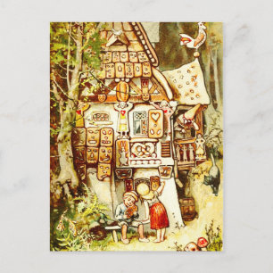 Hansel en Gretel in het Gingerbrood Cottage Briefkaart
