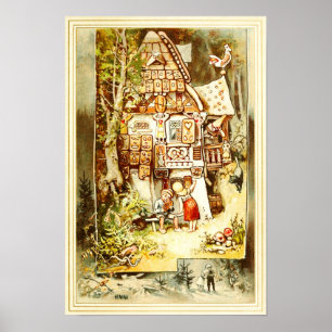 Hansel en Gretel in het Gingerbrood Cottage Poster