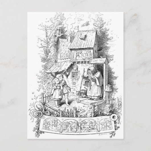 Hansel en Gretel ontmoeten de heks Briefkaart (Voorkant)