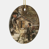 Hansel en Gretel ontmoeten de heks Keramisch Ornament (Rechts)