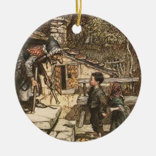Hansel en Gretel ontmoeten de heks Keramisch Ornament (Voorkant)