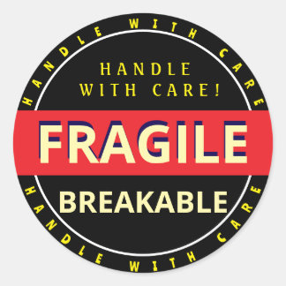 Hanteren met Zorg Breekbaar Breekgoed Ronde Sticker