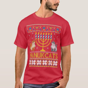 Hanukcats Hanukkah Cat Lovers Ugly Feestdagen Anim T-shirt