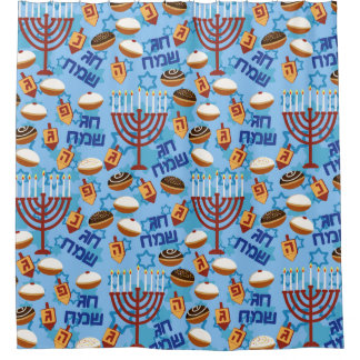 Hanukiahs, Menorahs en het Patroon van kaarsen Douchegordijn