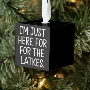 Hanukka Ik ben hier alleen voor de Latkes Joods Kubus Ornament