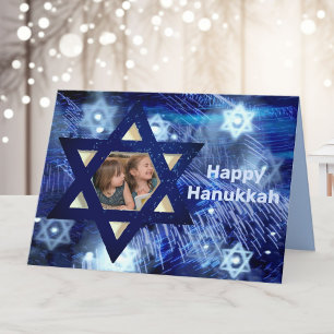 Hanukkah 1 of 2 Foto Familie Kinder Blue Feestdagen Kaart
