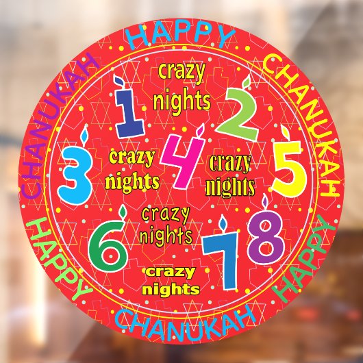 Hanukkah 8 Crazy Nights Window Cling Raamsticker (Vel 2)