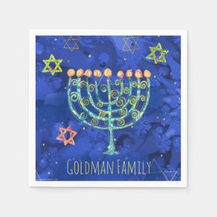 Hanukkah Aqua Menorah Star van David op Blue Servet