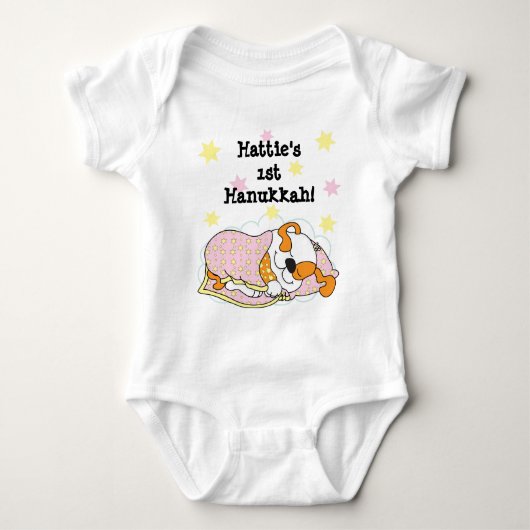 Hanukkah Baby Suit/hond/roze Romper (Voorkant)