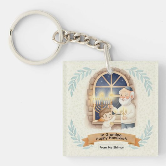 Hanukkah Blessing - Grandfather and Child Sleutelhanger (voorkant)