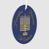 Hanukkah Blessings Gold Menorah gepersonaliseerd Ornament (voorkant)