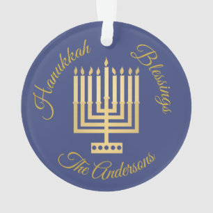 Hanukkah Blessings Gold Menorah gepersonaliseerd Ornament