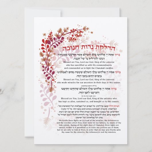 Hanukkah Blessings Hebrew English Lighting Candles (Voorkant)
