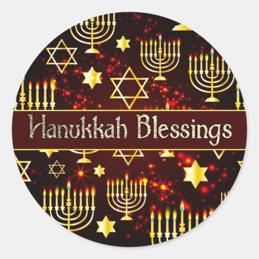 Hanukkah Blessings Menorah Ronde Sticker (Voorkant)