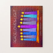 Hanukkah Blue Boho Candles on Red Peace Love Light Legpuzzel (Verticaal)