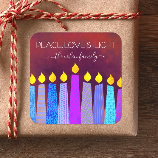 Hanukkah Blue Boho Candles Red Peace Love Light Vierkante Sticker